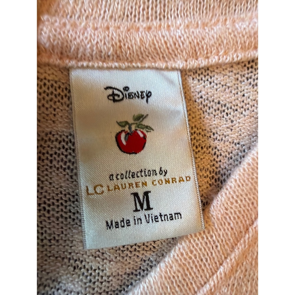 LC Lauren Conrad Disney Snow White Peach Lace Hem Bow Back Knit Top Medium - Picture 3 of 7